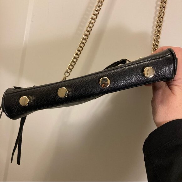 REBECCA MINKOFF Crossbody Leather Chain Accent Multiple Zippers Fringe Purse Bag - Picture 4 of 11